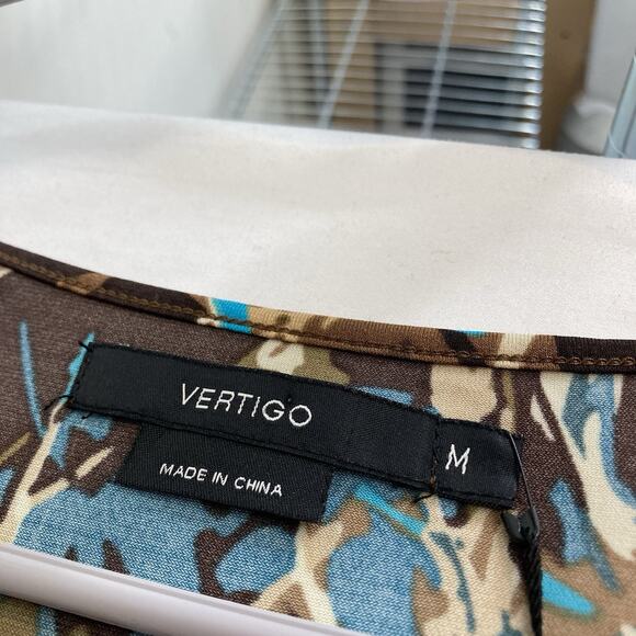 Vertigo‎ Women's Y2K Brown Turquoise Abstract Print Maxi Dress Size M Statement - Picture 5 of 12